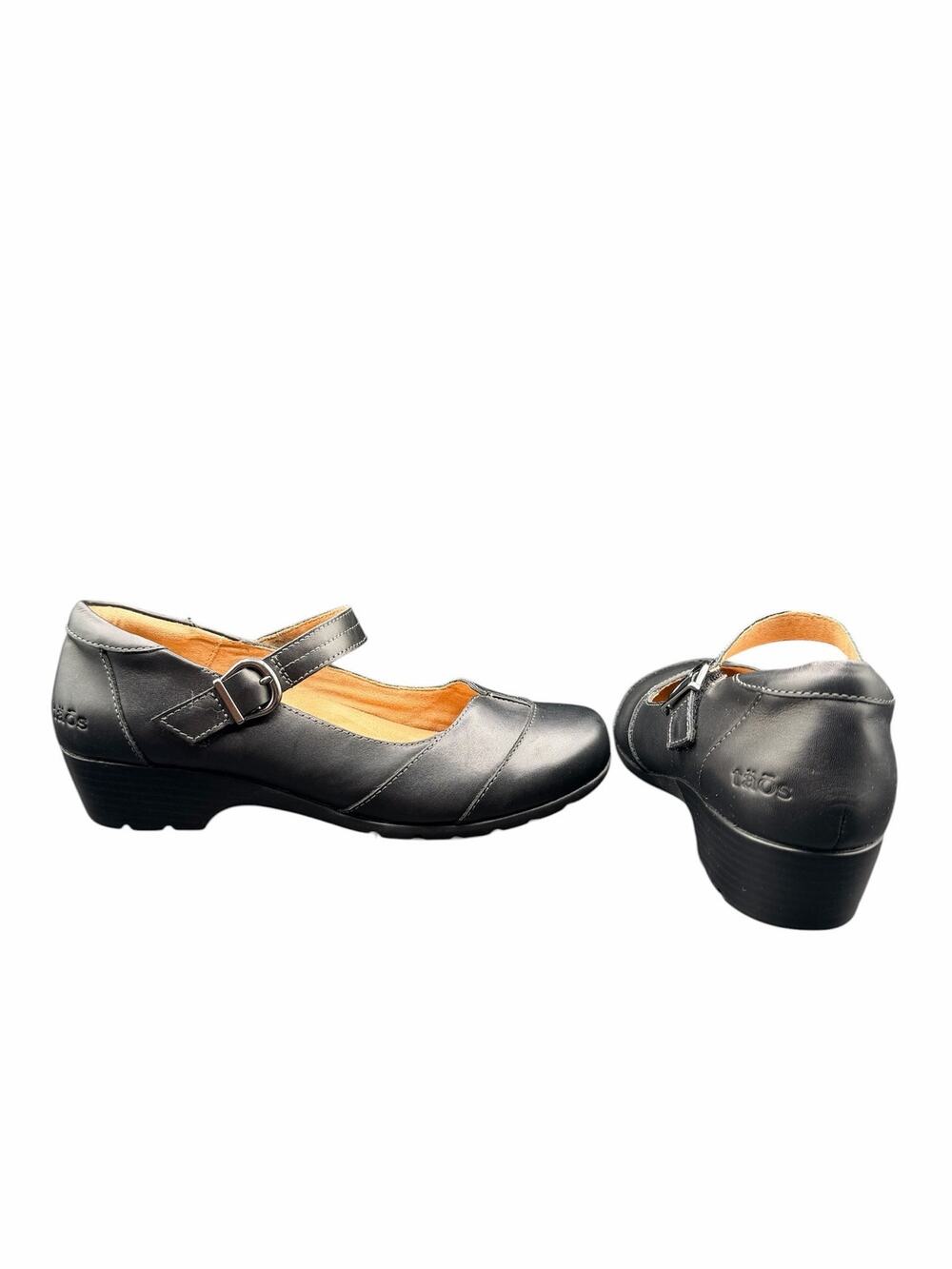 Taos Routine Mary Jane Black Leather Comfort Wedge Shoes US 9.5